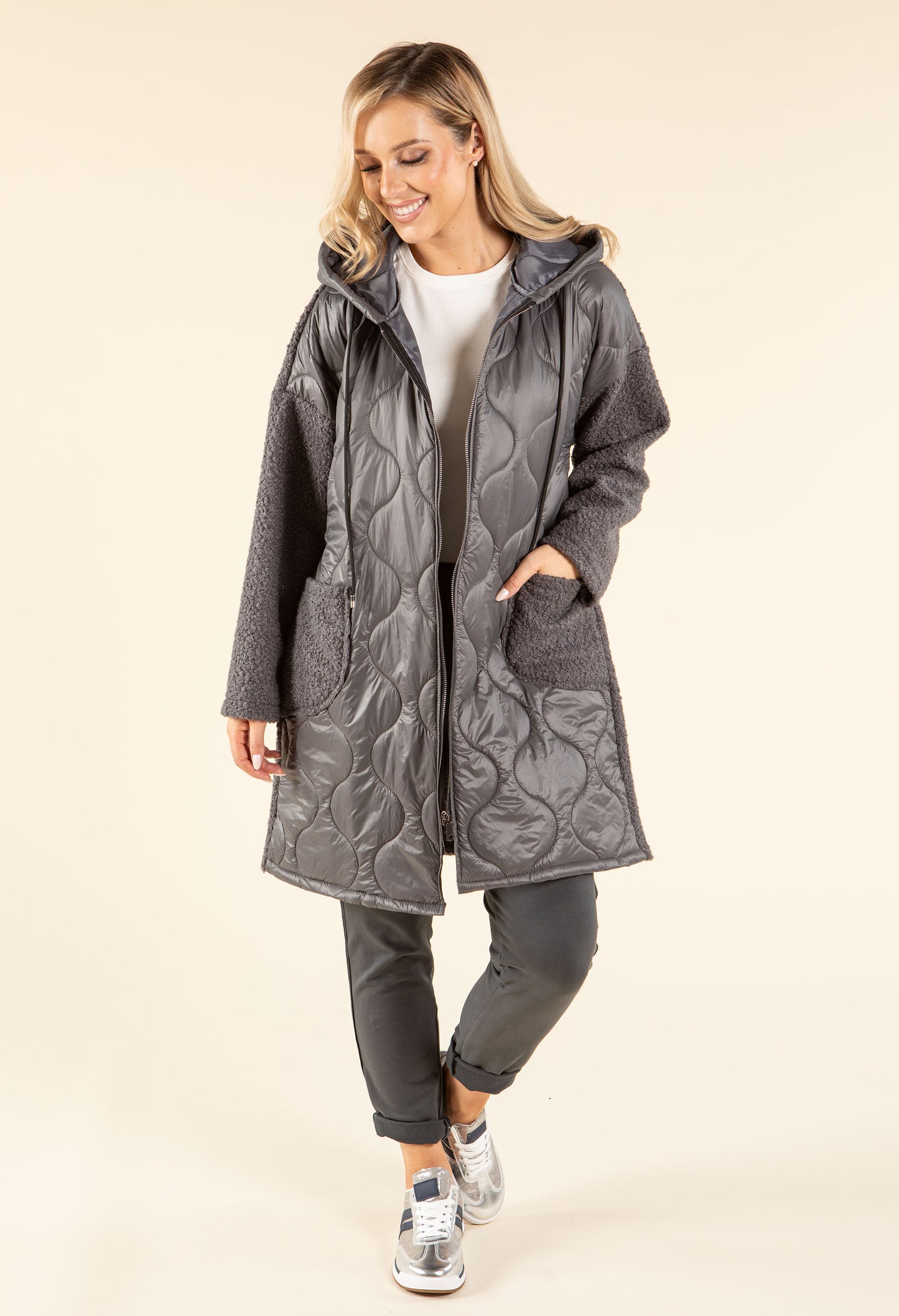 Soft Boucle Hooded Coat