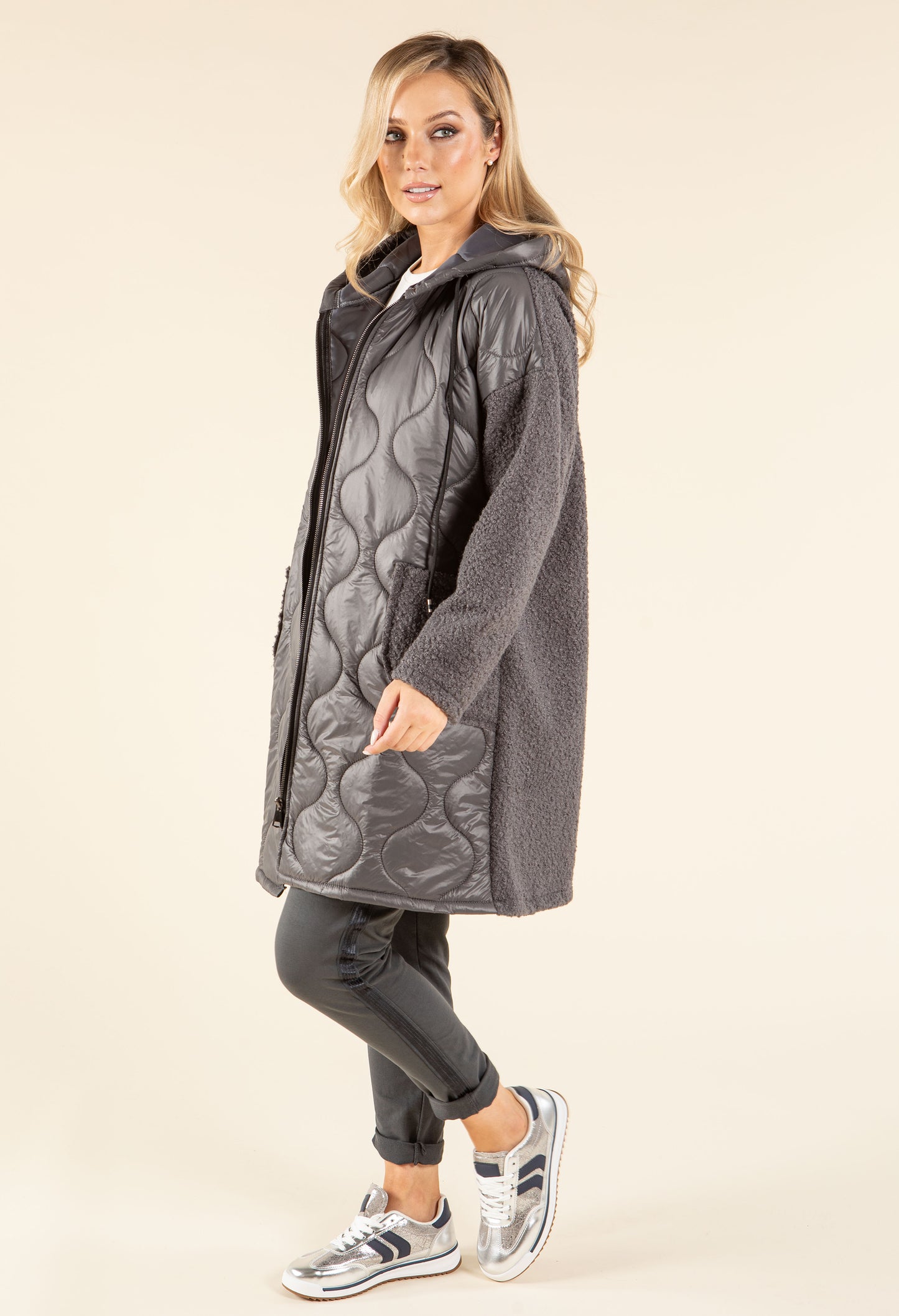 Soft Boucle Hooded Coat