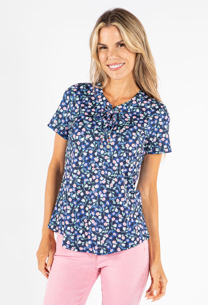 Printed Tie Front Top