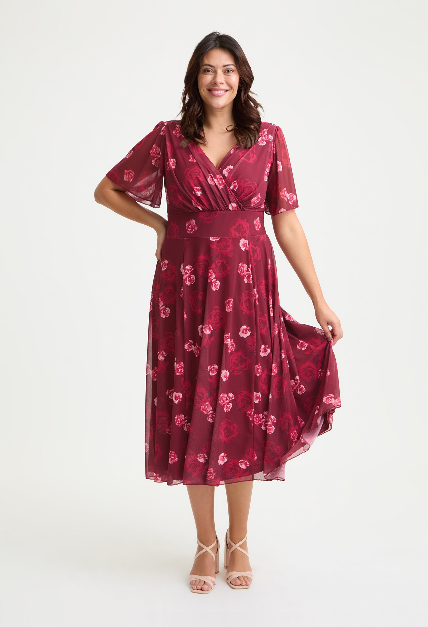 Victoria Angel Sleeve Mesh Midi Curve+ Dress