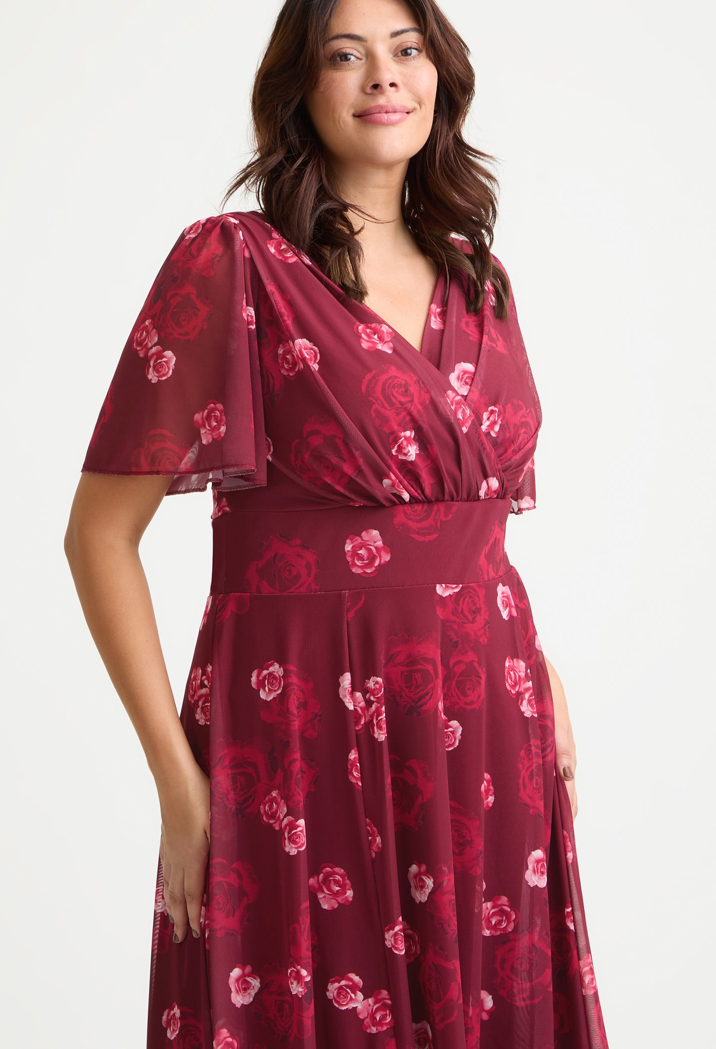 Victoria Angel Sleeve Mesh Midi Curve+ Dress