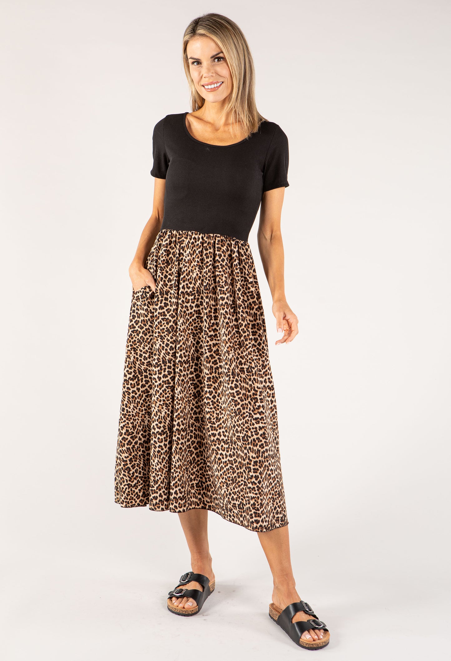 Ribbed Bodice Leopard Maxi Dress