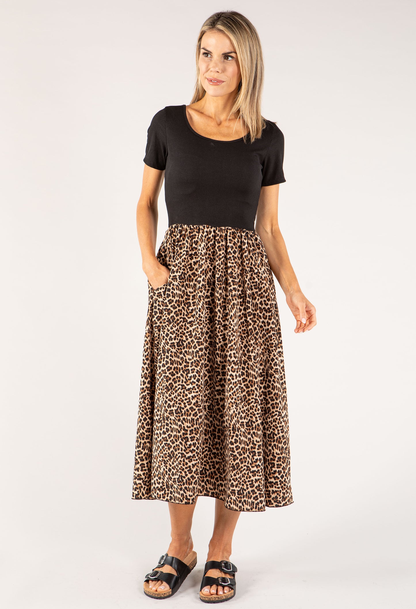 Ribbed Bodice Leopard Maxi Dress