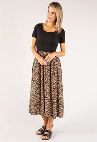 Ribbed Bodice Leopard Maxi Dress