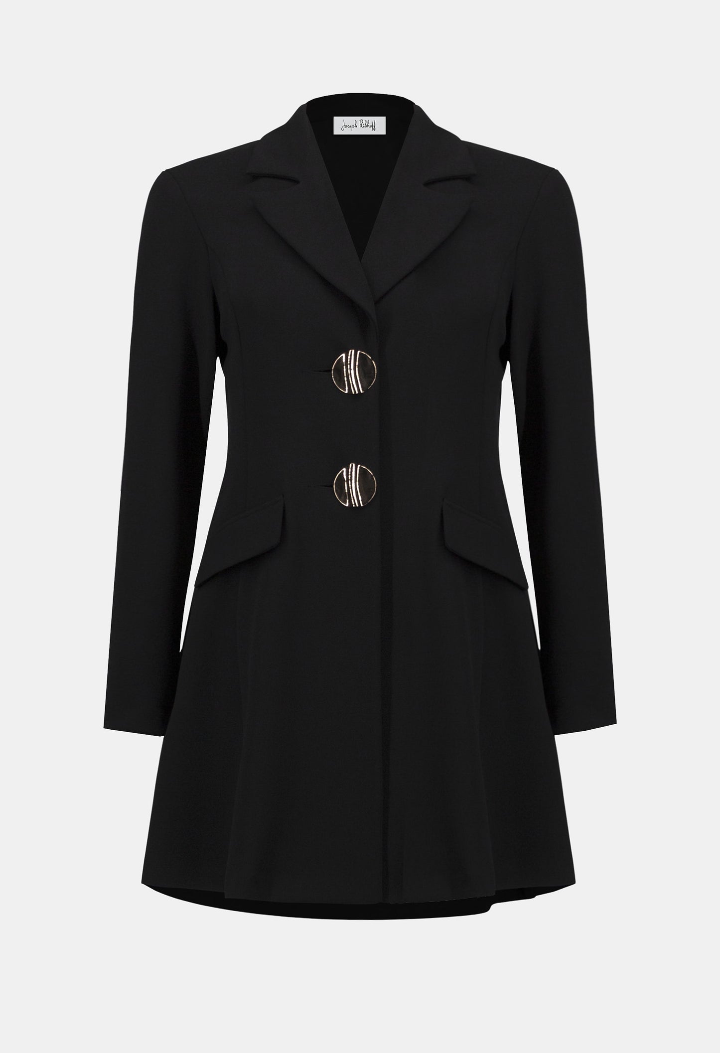 Black coat with silver buttons on a white background