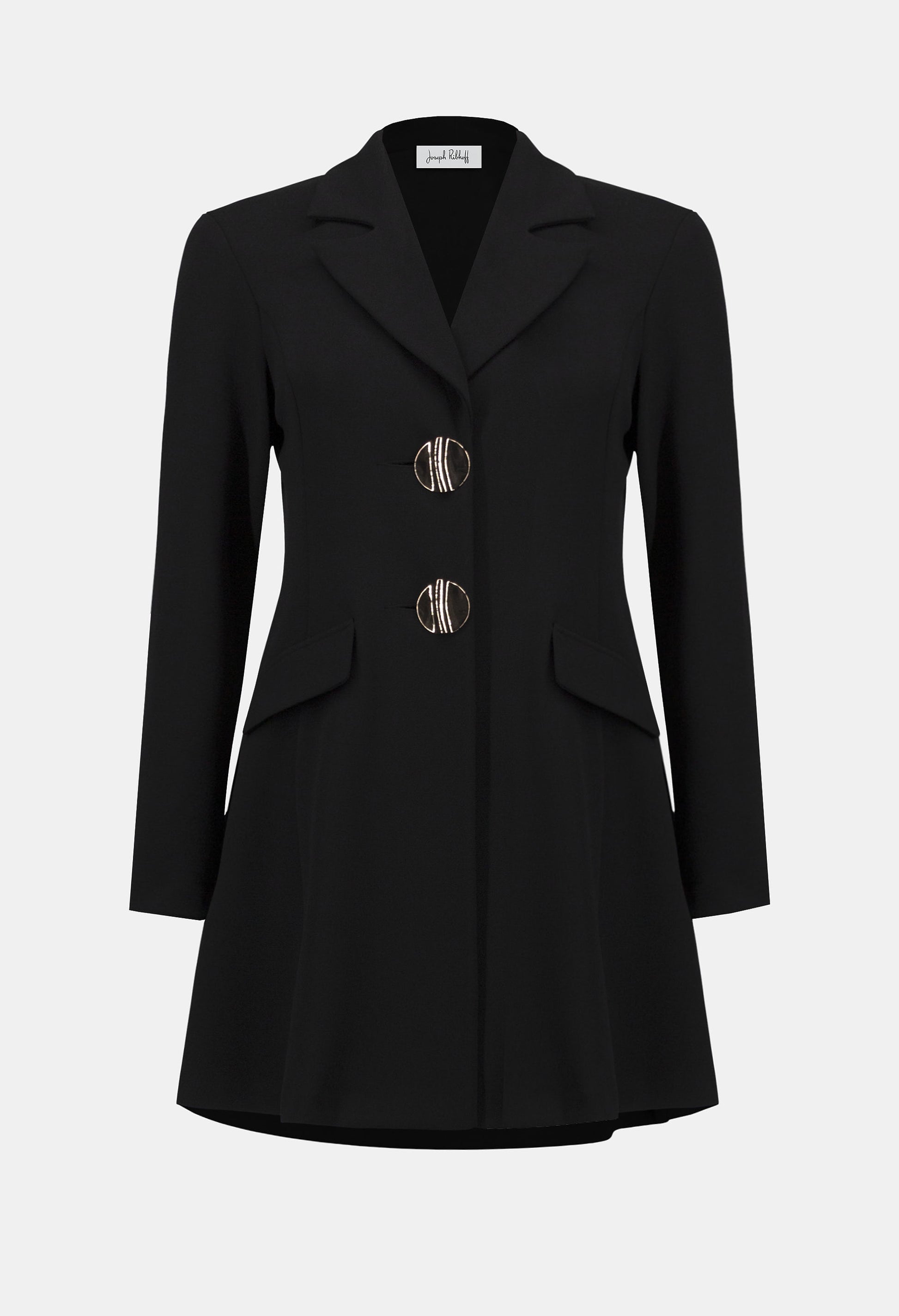Black coat with silver buttons on a white background