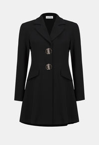 Black coat with silver buttons on a white background