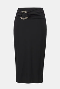 Black pencil skirt with a silver ring detail on a white background