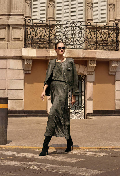 Textured Pleated A-line Skirt