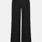 Black wide-leg pants with lace trim on a white background