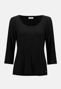Black long-sleeve top on a light gray background