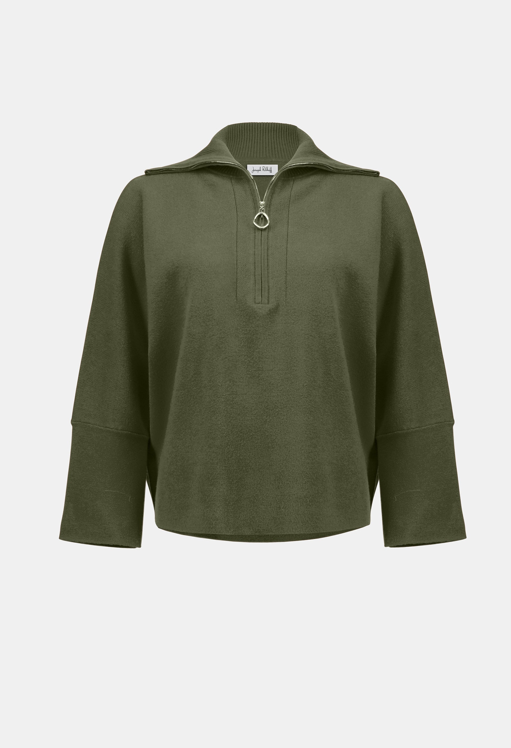 Green fleece pullover with a quarter zip on a white background