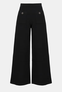 Black wide-leg pants on a light gray background