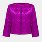 Purple quilted jacket on a light gray background