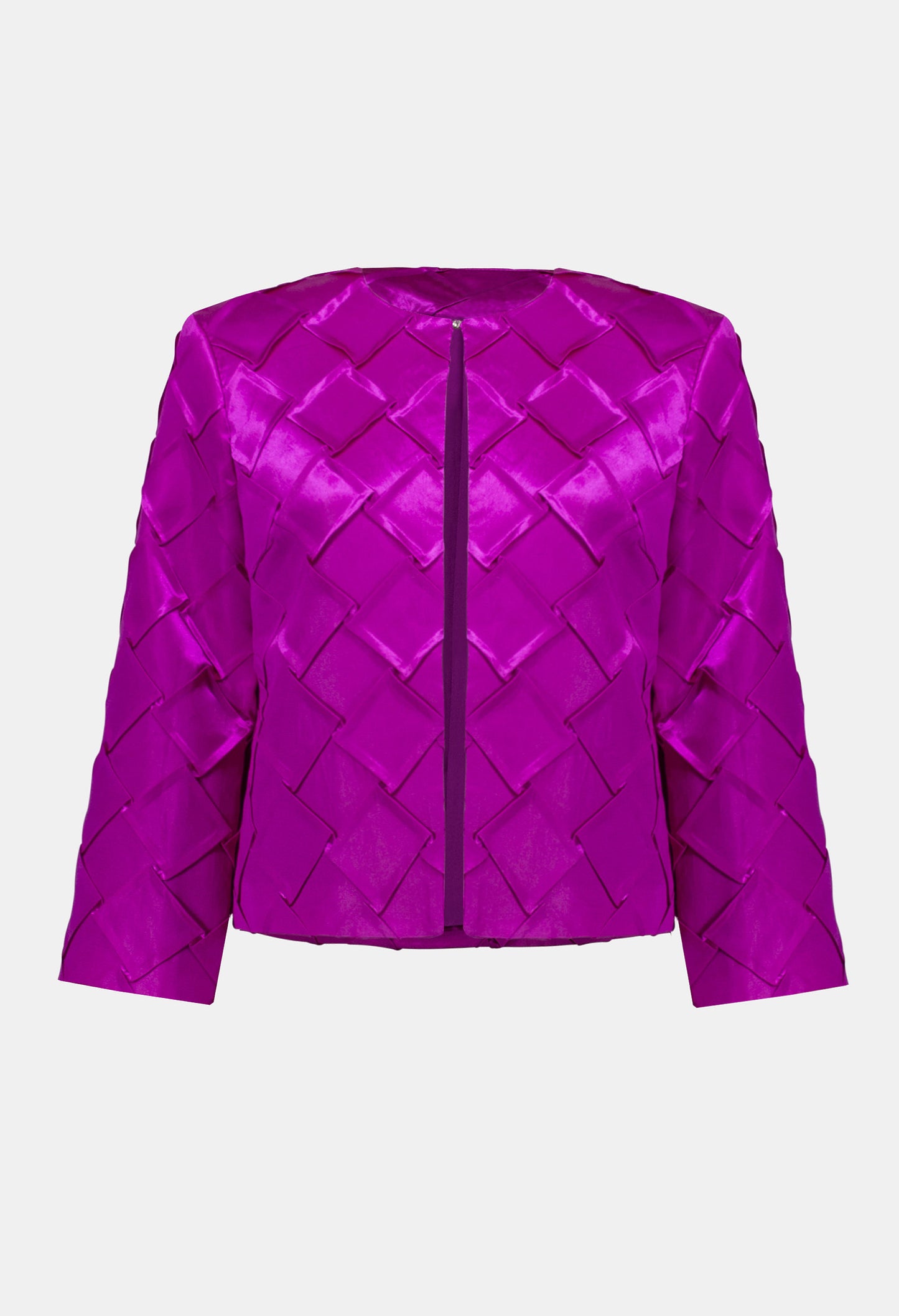 Purple quilted jacket on a light gray background