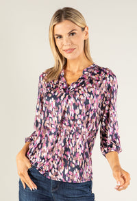 Abstract Print V-Neck Top