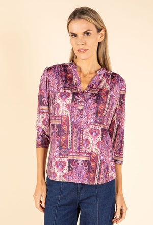 Patchwork Design V-Neck Top