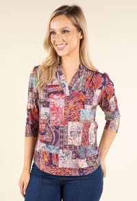Patchwork Design V-Neck Top