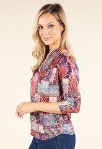 Patchwork Design V-Neck Top