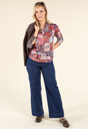Patchwork Design V-Neck Top