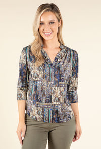 Patchwork Design V-Neck Top