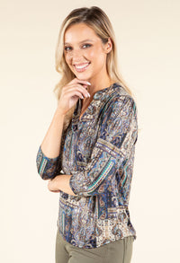 Patchwork Design V-Neck Top