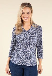 Leaf Print Textured Blouse