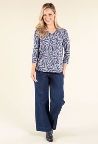 Leaf Print Textured Blouse