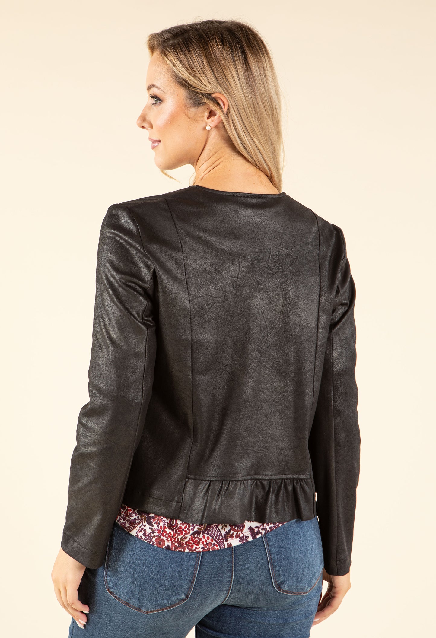 Vintage Leather Frill Detail Jacket