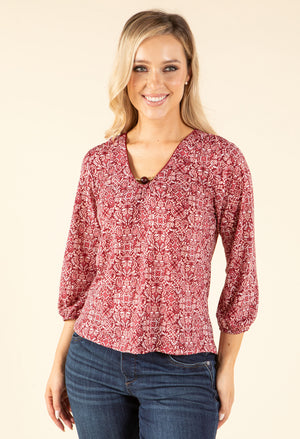 Mosaic Print V-Neck Blouse