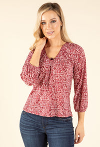 Mosaic Print V-Neck Blouse