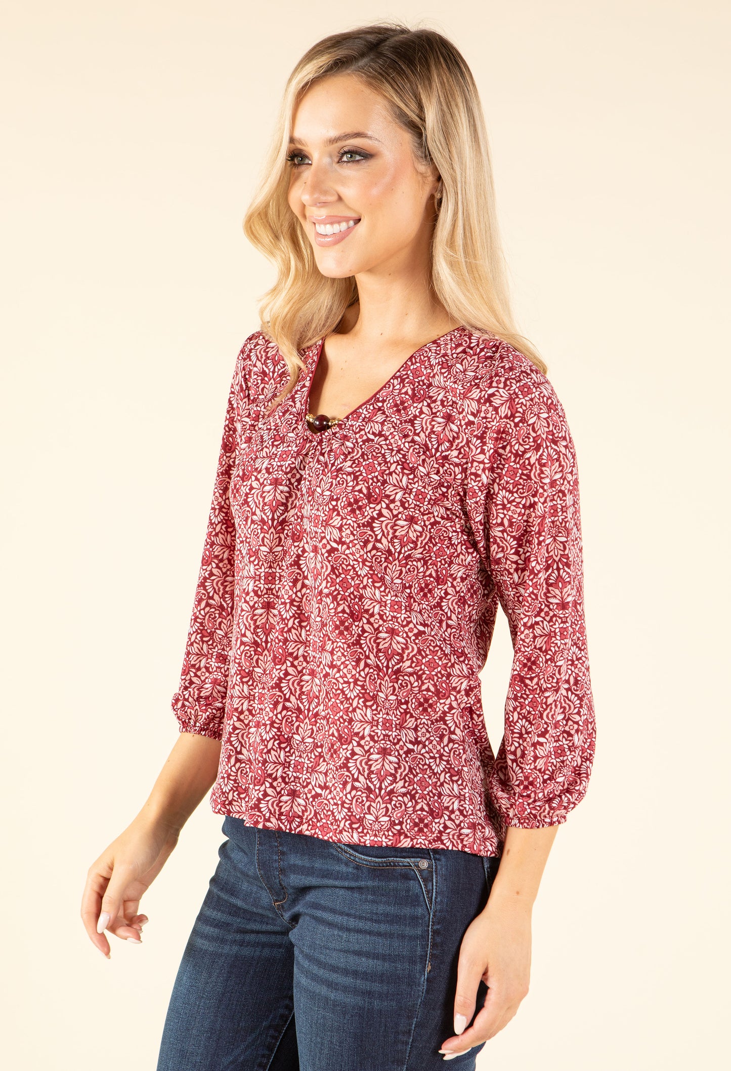 Mosaic Print V-Neck Blouse
