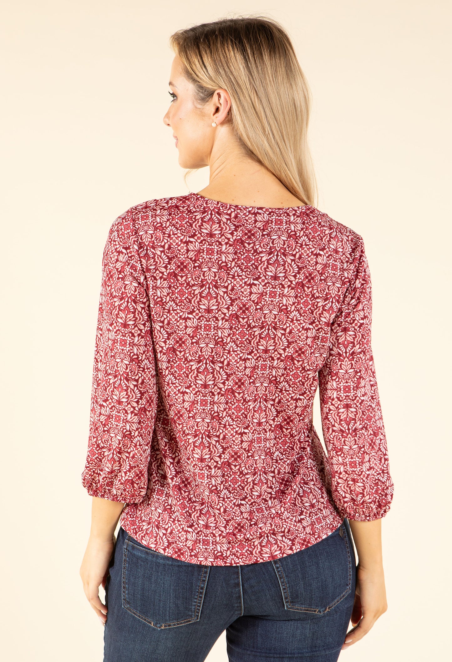 Mosaic Print V-Neck Blouse