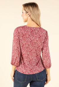 Mosaic Print V-Neck Blouse