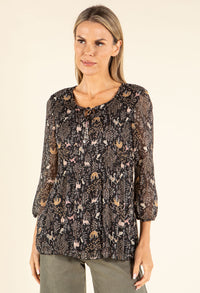 Plisse Pleated Animal Print Blouse