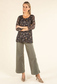 Plisse Pleated Animal Print Blouse