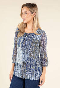 Plisse Pleated Abstract Blouse