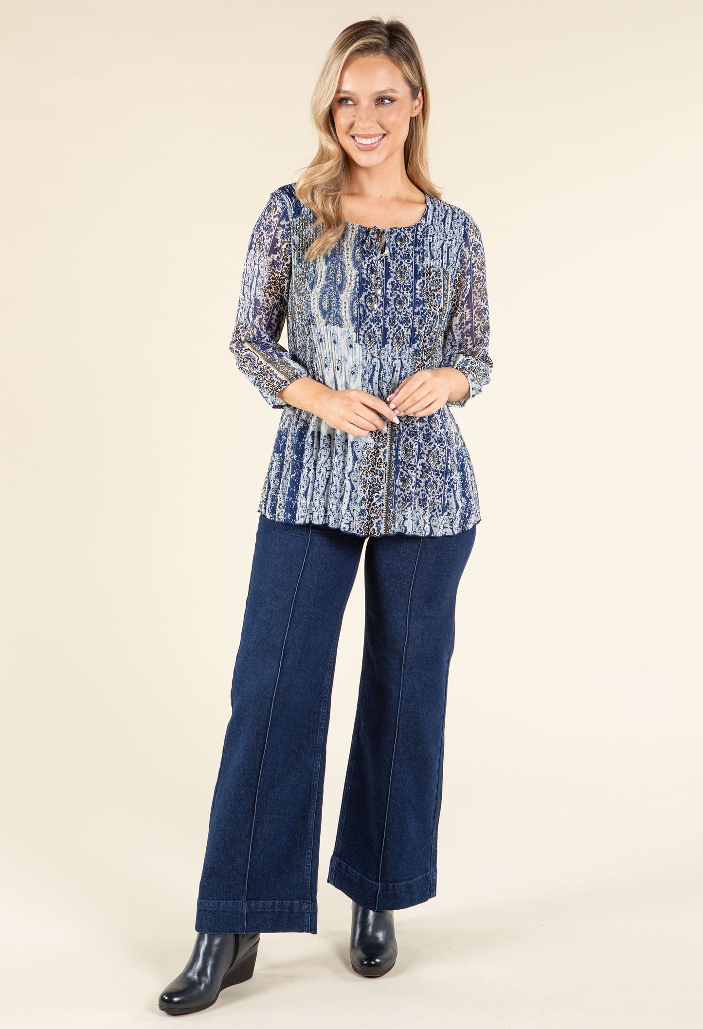 Plisse Pleated Abstract Blouse