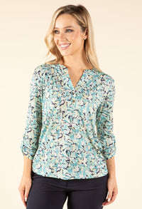 Leaf Print V-Neck Blouse