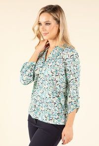 Leaf Print V-Neck Blouse