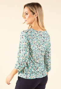 Leaf Print V-Neck Blouse