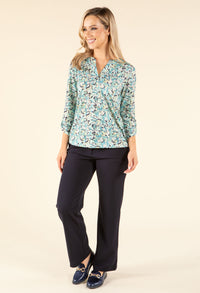 Leaf Print V-Neck Blouse