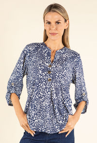 Abstract Print V-Neck Blouse