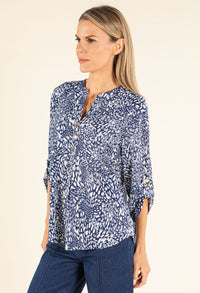 Abstract Print V-Neck Blouse