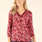 Leaf Print V-Neck Blouse