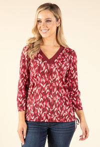 Leaf Print V-Neck Blouse