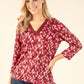 Leaf Print V-Neck Blouse
