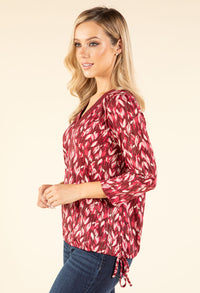 Leaf Print V-Neck Blouse