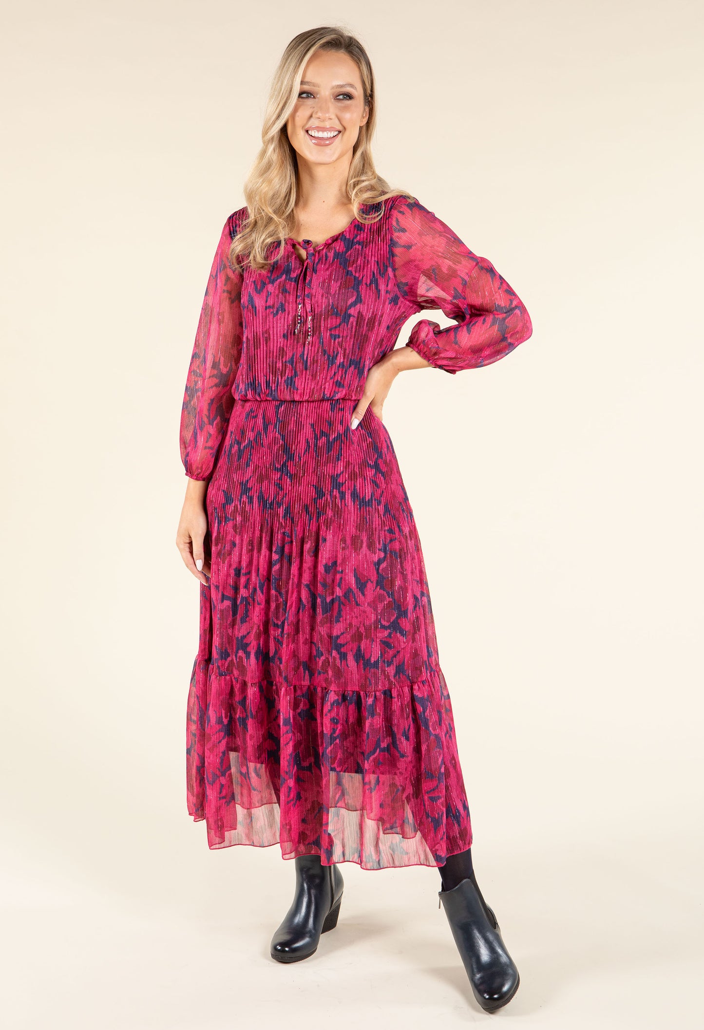 Plisse Pleated Floral Dress