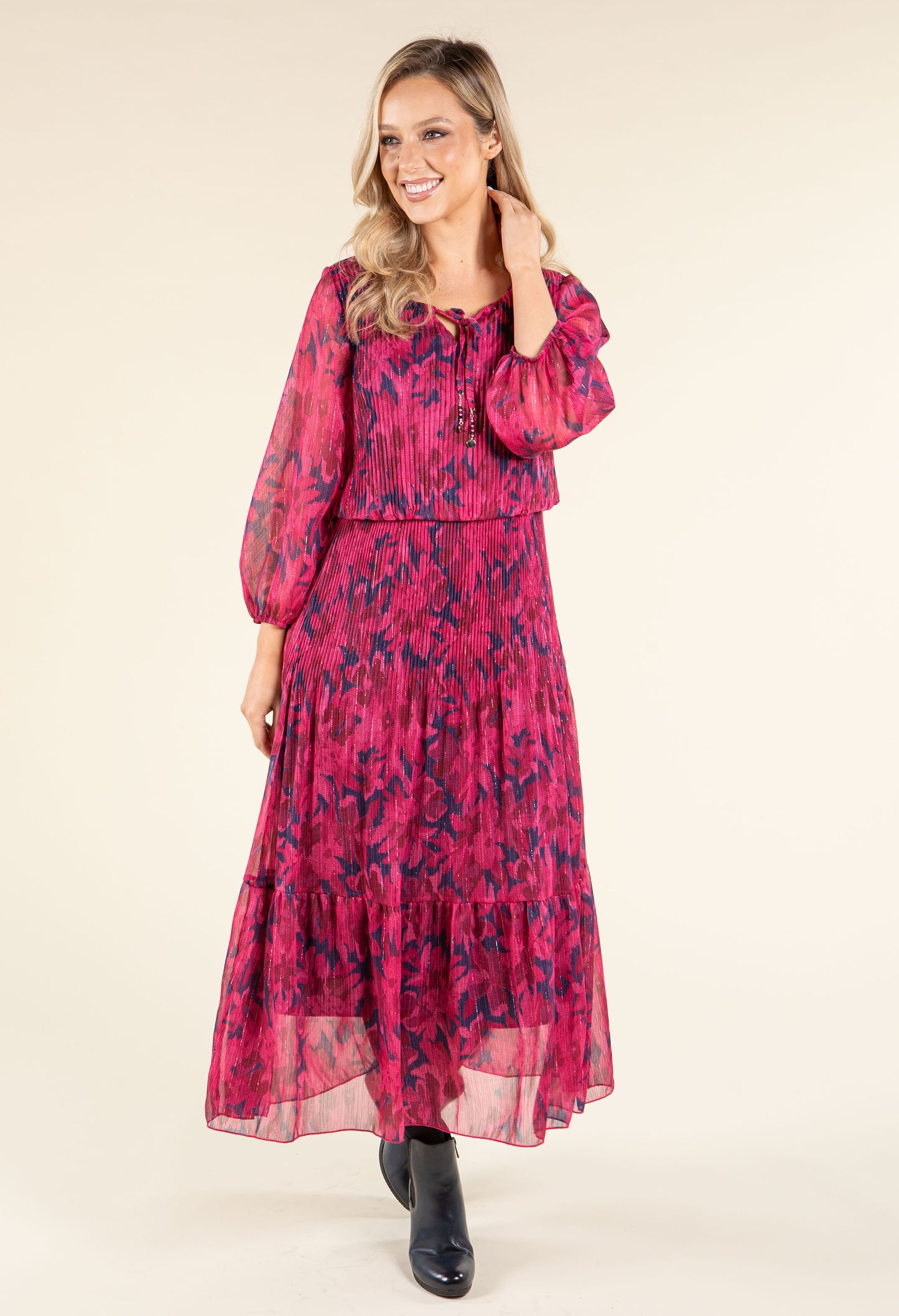 Plisse Pleated Floral Dress